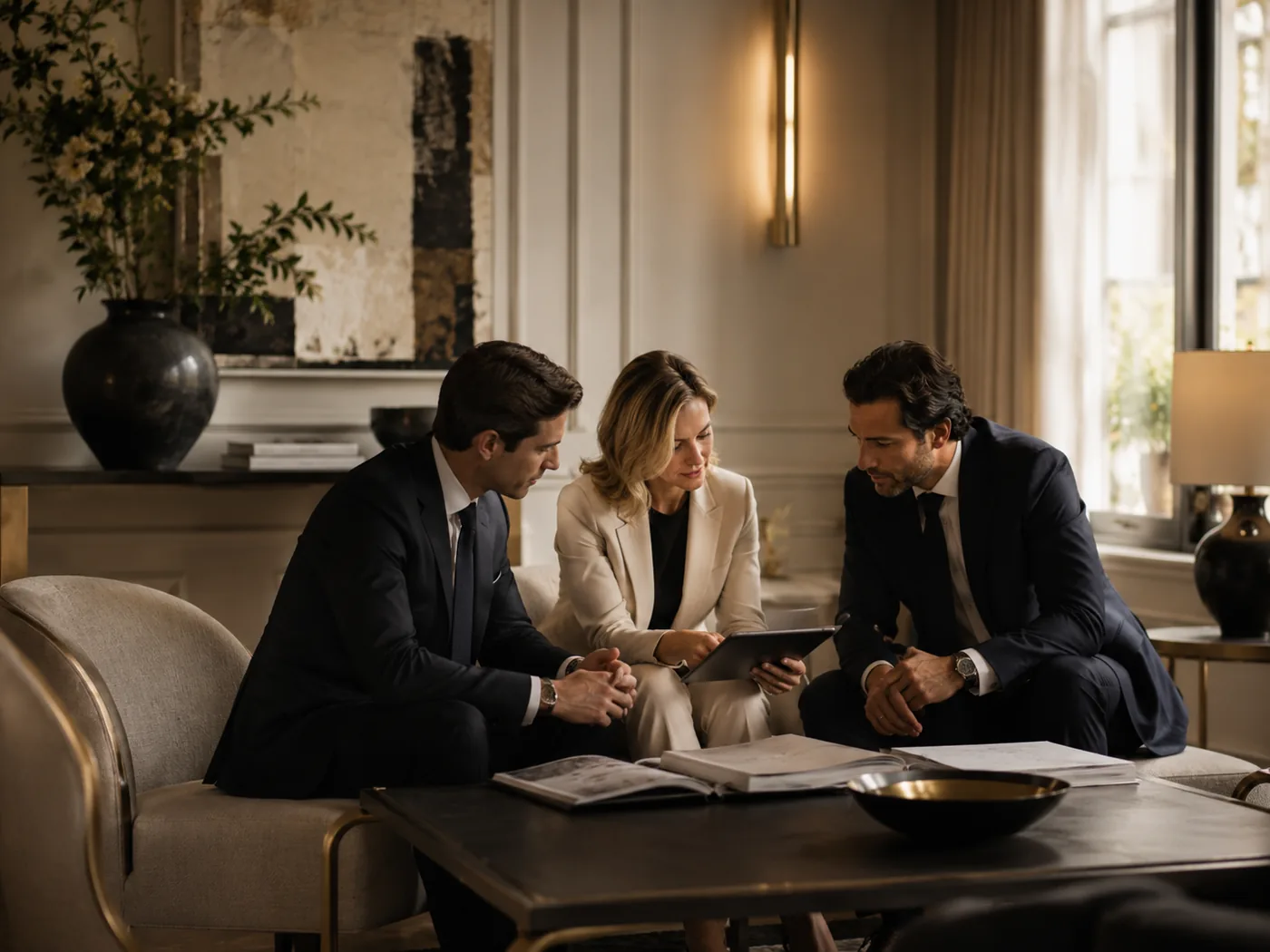Professional property strategy meeting reviewing opportunities